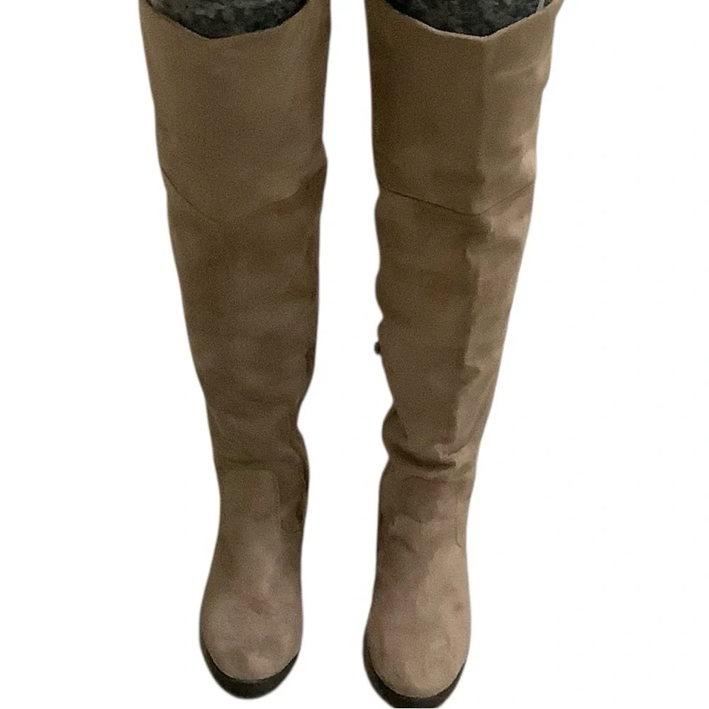 BAMBOO Over the Knee or Below the Knee Taupe Tan Faux Suede Boots.